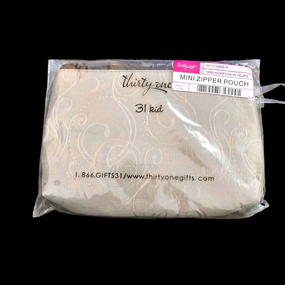 Thirty-one Hampton in Taupe Mini Zipper Pouch / Wristlet Retired